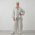 Luftige Baumwolljacke im Lagenlook Hellblau/Ecru Oversize A Linie leger modern weich fein