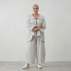 Luftige Baumwolljacke im Lagenlook Hellblau/Ecru Oversize A Linie leger modern weich fein