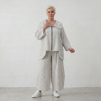 Fliessende Marlenehose in Hellblau Ecru aus Baumwolle Oversize Lagenlook zeitlos modern