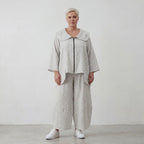 Luftige Baumwolljacke im Lagenlook Hellblau/Ecru Oversize A Linie leger modern weich fein