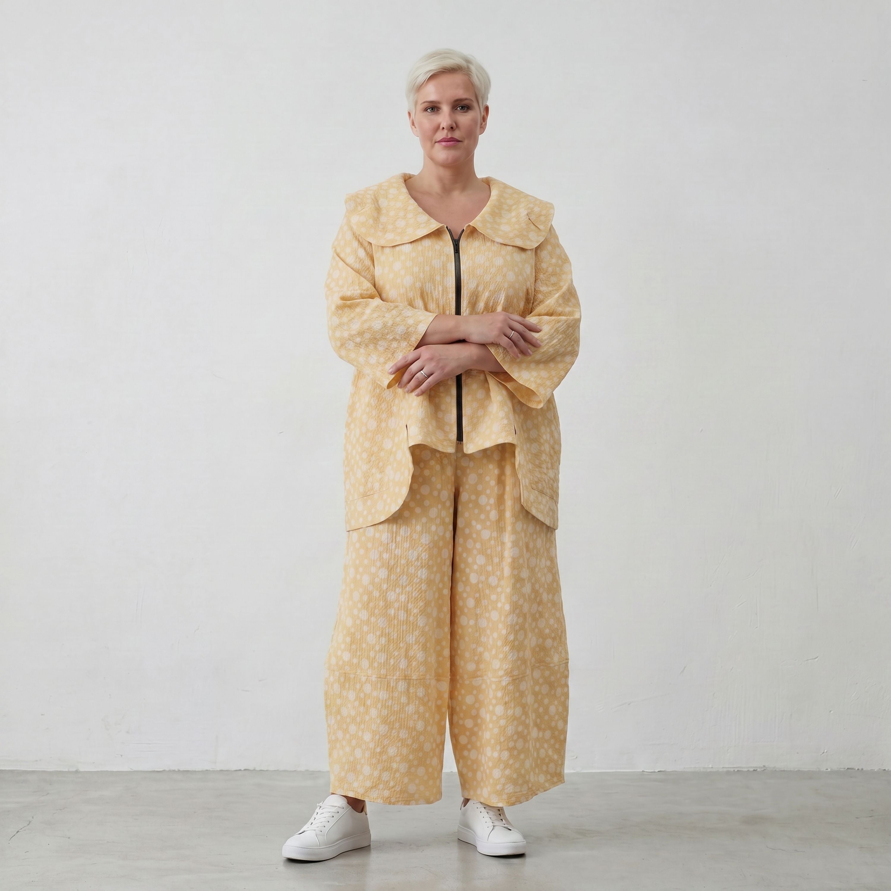 Baumwollmousselinejacke GelbEcru im Lagenlook Oversize zeitlos leger sehr weich und chic