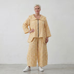Fliessende Marlenehose Gelb Ecru aus Baumwolle luftig leger Lagenlook zeitlos zarte weit