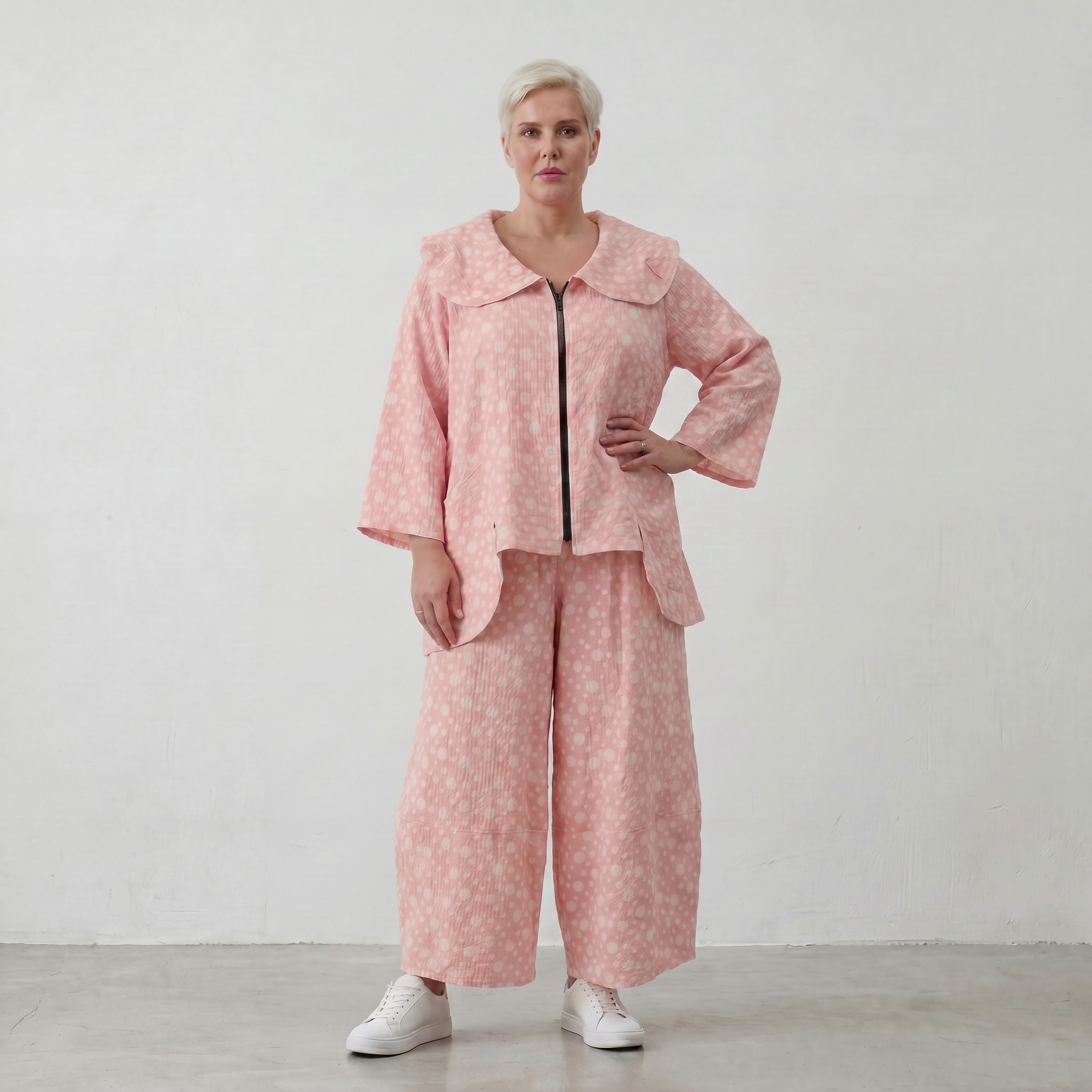 Leichte Oversize Baumwolljacke in Rosa Ecru im Lagenlook luftig zeitlos feminin soft sehr