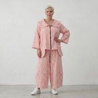 Zeitlose Oversize Marlenehose in Rosa/Ecru aus Baumwolle sehr luftig leger Lagenlook Stil