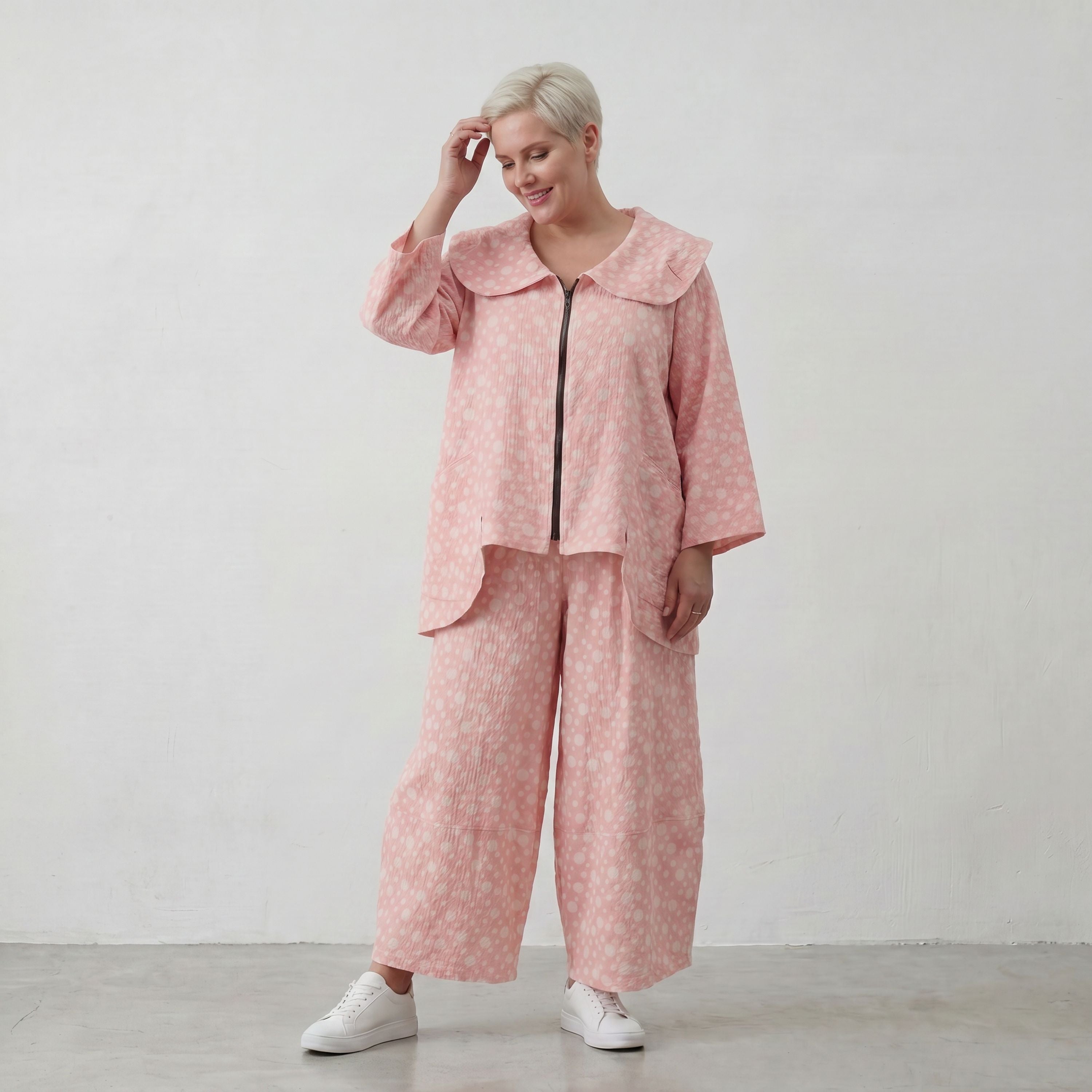 Zeitlose Oversize Marlenehose in Rosa/Ecru aus Baumwolle sehr luftig leger Lagenlook Stil