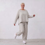 Fliessende BaumwollMousseline Ballonhose Lagenlook Hellblau Ecru leger zeitlos ausgefallen