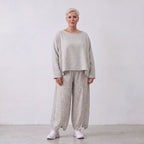 Fliessende BaumwollMousseline Ballonhose Lagenlook Hellblau Ecru leger zeitlos ausgefallen