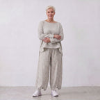 Fliessende BaumwollMousseline Ballonhose Lagenlook Hellblau Ecru leger zeitlos ausgefallen