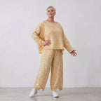 Luftige BaumwollMousseline Ballonhose Gelb/Ecru leger Oversize Lagenlook zeitlos chic