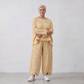 Luftige BaumwollMousseline Ballonhose Gelb/Ecru leger Oversize Lagenlook zeitlos chic