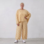 Luftige BaumwollMousseline Ballonhose Gelb/Ecru leger Oversize Lagenlook zeitlos chic