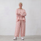 Zeitlose Oversize Ballonhose aus Baumwolle in Rosa Ecru luftig leger Lagenlook fliessend