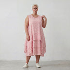 Rosa Ecru Baumwolltunika im Lagenlook luftig leicht Oversize zeitlos leger Volant locker