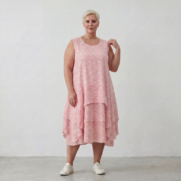 Rosa Ecru Baumwolltunika im Lagenlook luftig leicht Oversize zeitlos leger Volant locker