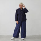 Zeitlose Marlenehose im Lagenlook Dunkelblau/Weiß weich fliessend leger Oversize Chic
