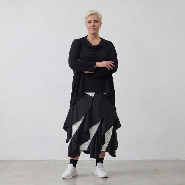 Zeitloser Weiß Schwarz Karorock im Lagenlook mit elastischem Bund modernen Oversize Stil