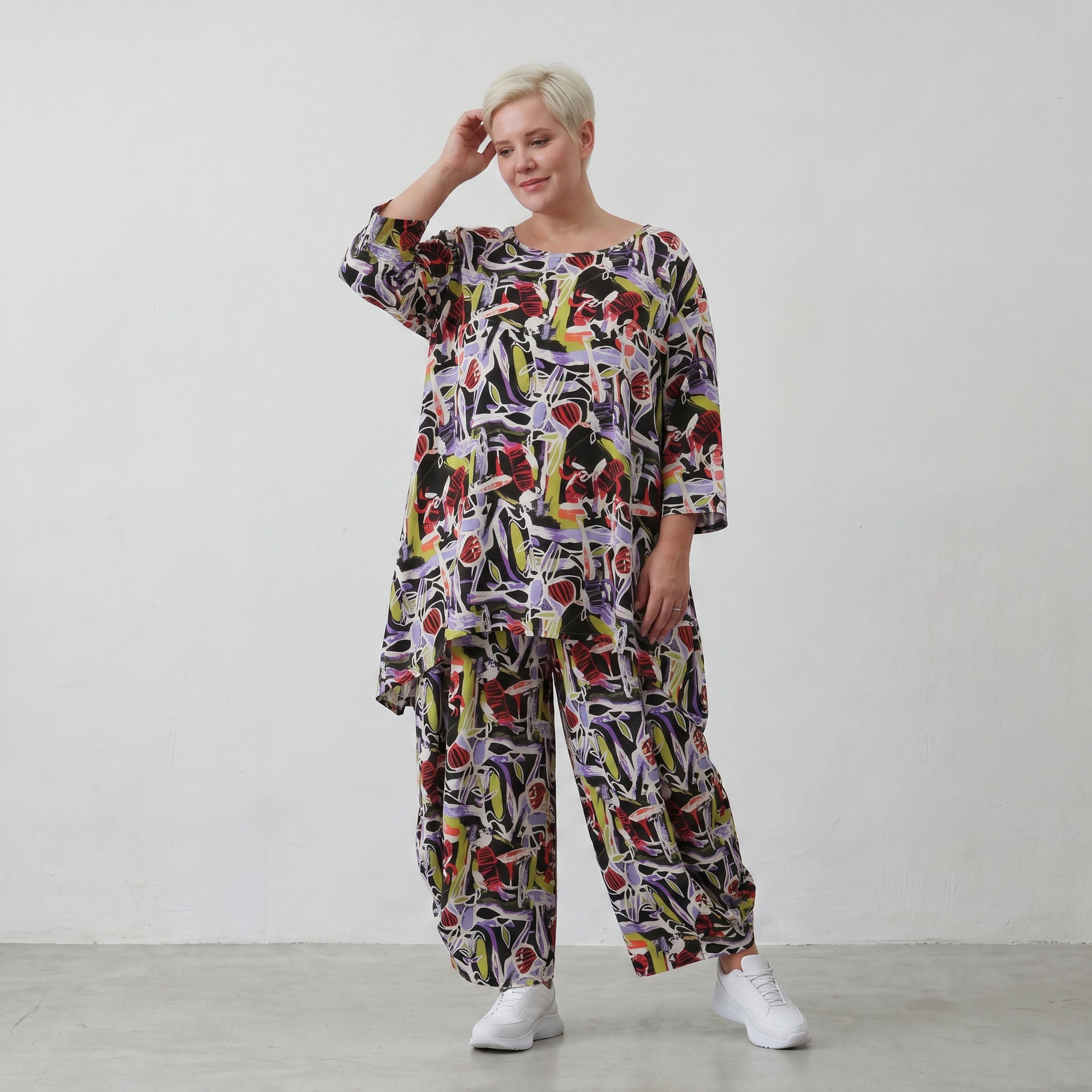 Fliessendes Viskoseshirt im Lagenlook Oversize leger in Schwarz Oliv Lila zeitlos modern