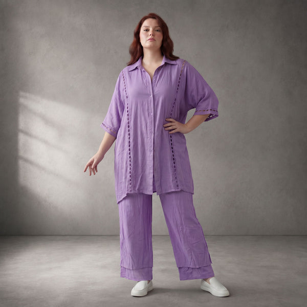 Flieder Viskosebluse im Lagenlook Oversize A-Linie mit Lochstruktur sehr leger zeitlos