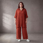 Orange Viskosebluse in Leinenoptik Oversize Lagenlook luftig und zeitlos leger sommerlich