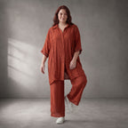 Orange Viskosebluse in Leinenoptik Oversize Lagenlook luftig und zeitlos leger sommerlich