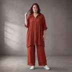 Orange Viskosebluse in Leinenoptik Oversize Lagenlook luftig und zeitlos leger sommerlich