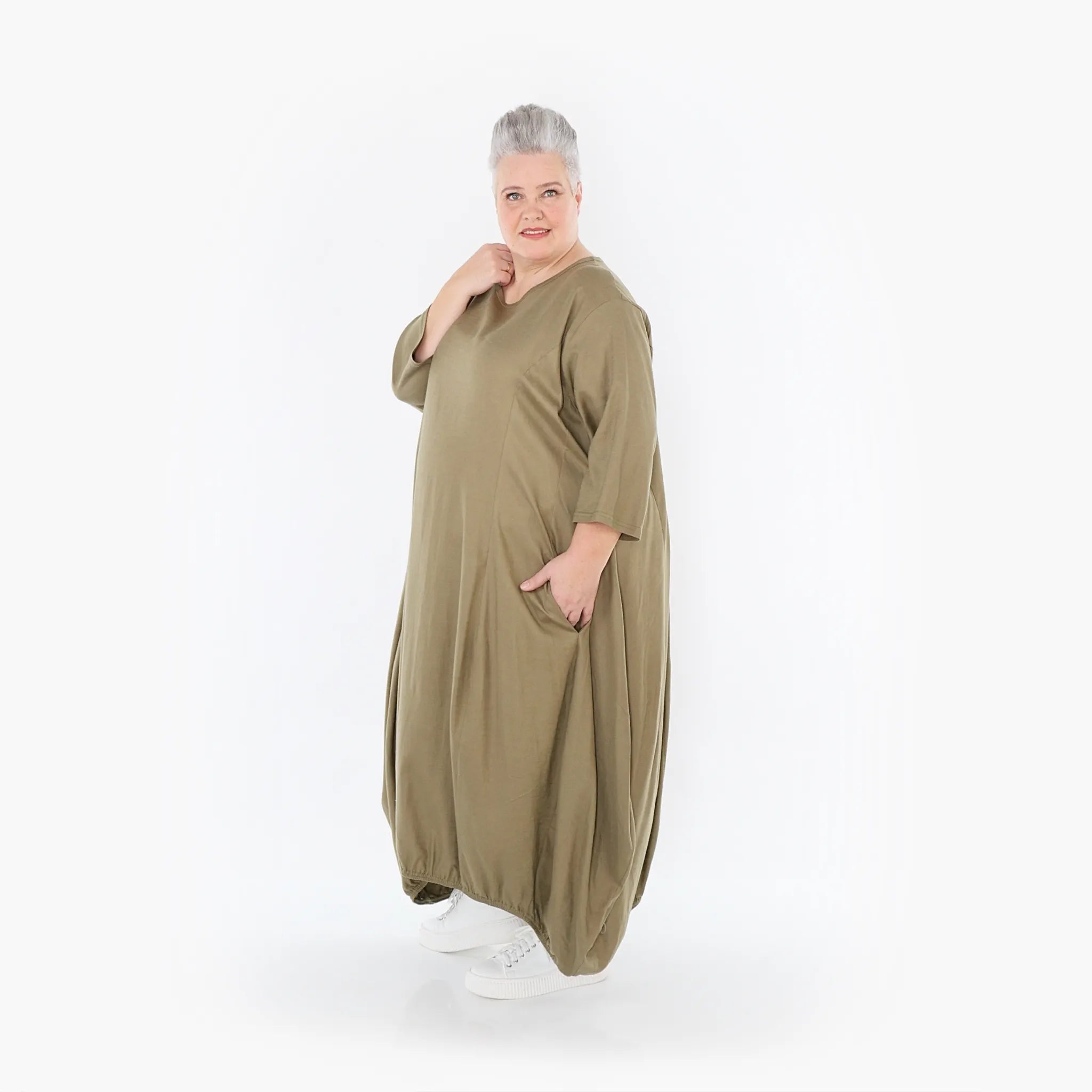  Ballonkleid von AKH Fashion aus Baumwolle, 1465.06736, Pistazie, Ausgefallen, Zeitlos