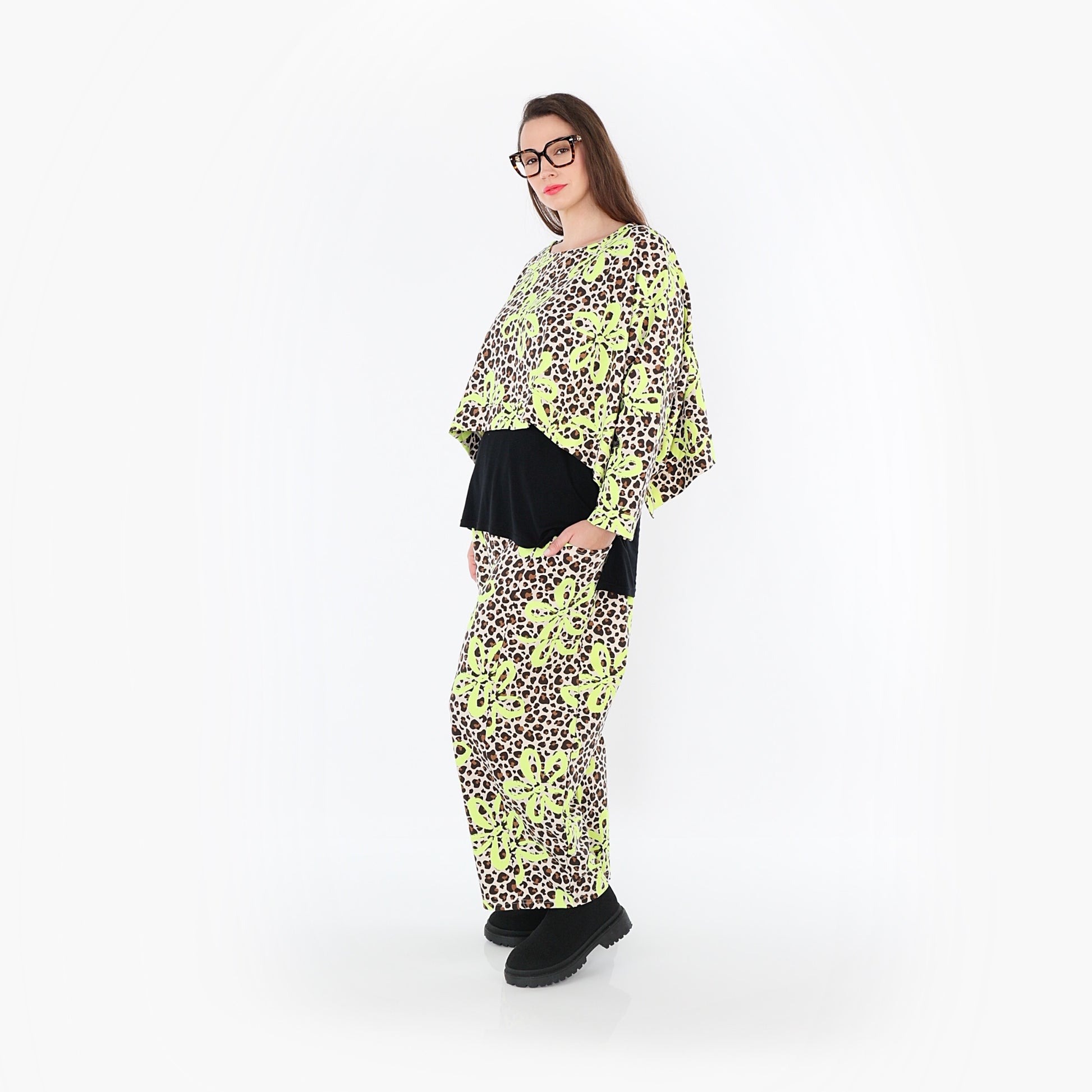  AKH Fashion Überwurf in kastiger Form, aus Baumwolle, 1514.07011, Beige/Braun/Neongrün