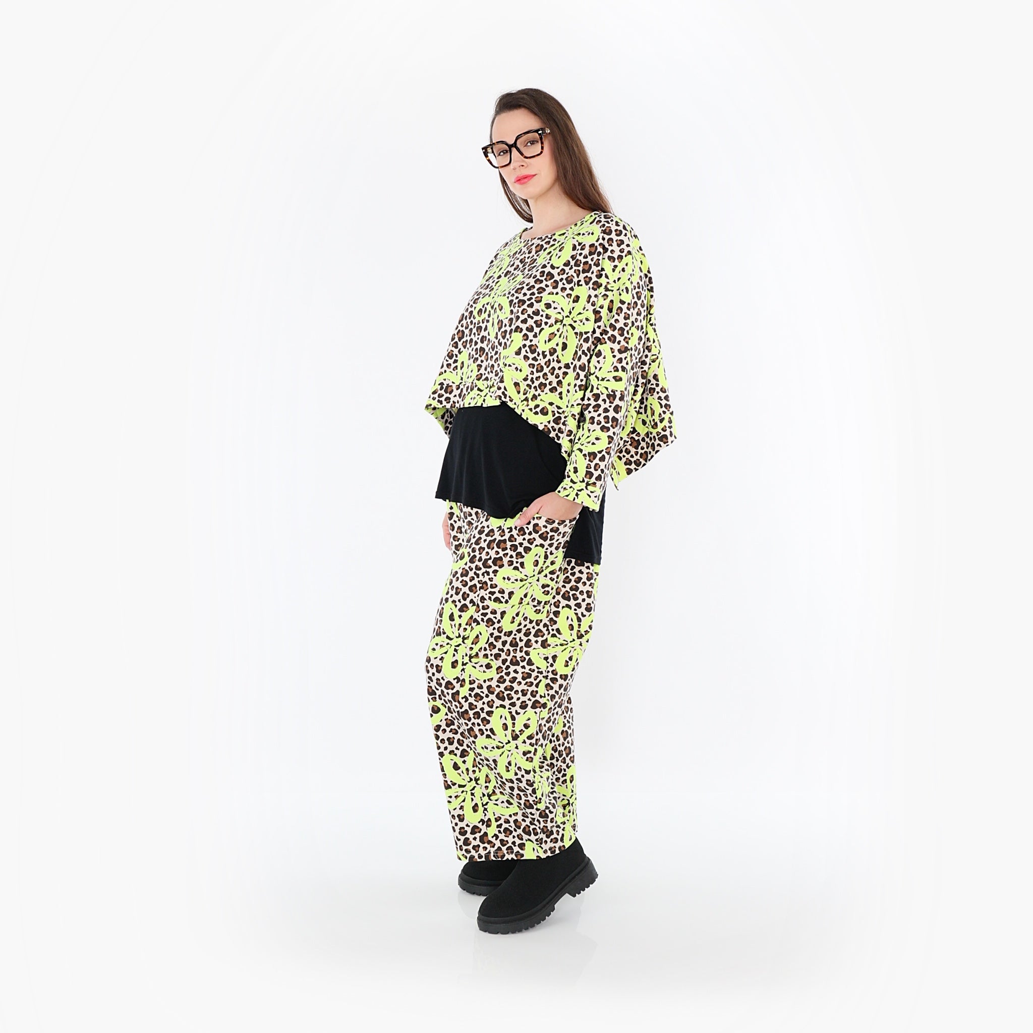  AKH Fashion Überwurf in kastiger Form, aus Baumwolle, 1514.07011, Beige/Braun/Neongrün