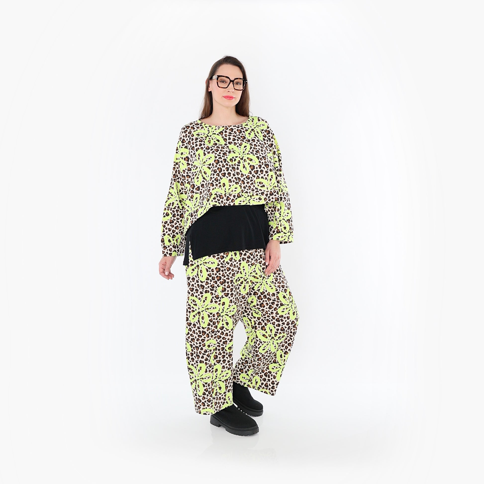  AKH Fashion Überwurf in kastiger Form, aus Baumwolle, 1514.07011, Beige/Braun/Neongrün