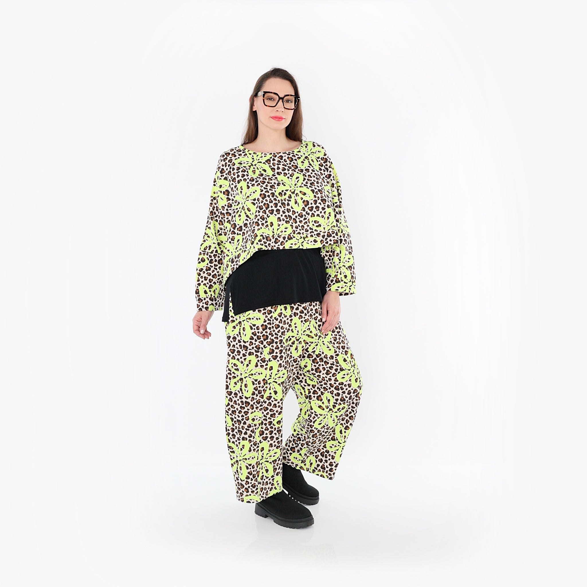  AKH Fashion Überwurf in kastiger Form, aus Baumwolle, 1514.07011, Beige/Braun/Neongrün