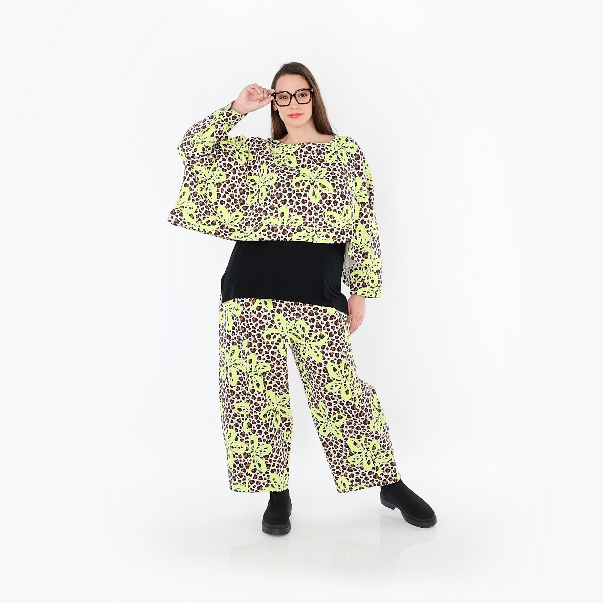  AKH Fashion Überwurf in kastiger Form, aus Baumwolle, 1514.07011, Beige/Braun/Neongrün