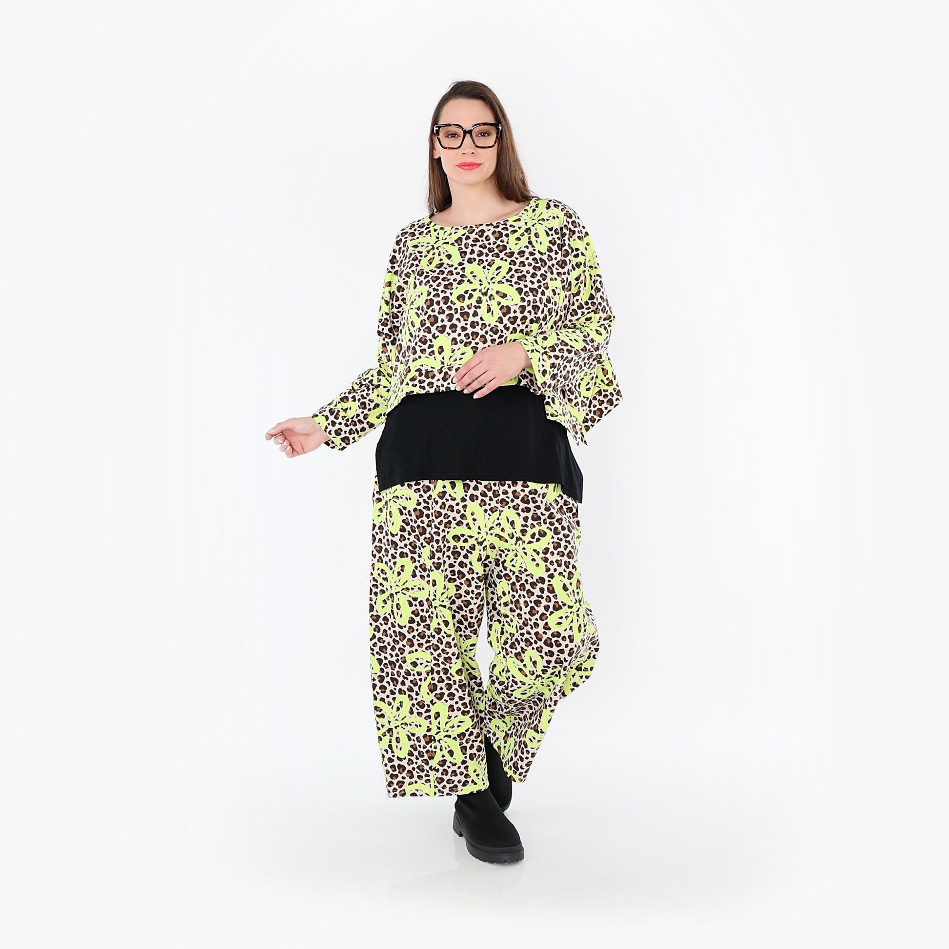  AKH Fashion Überwurf in kastiger Form, aus Baumwolle, 1514.07011, Beige/Braun/Neongrün
