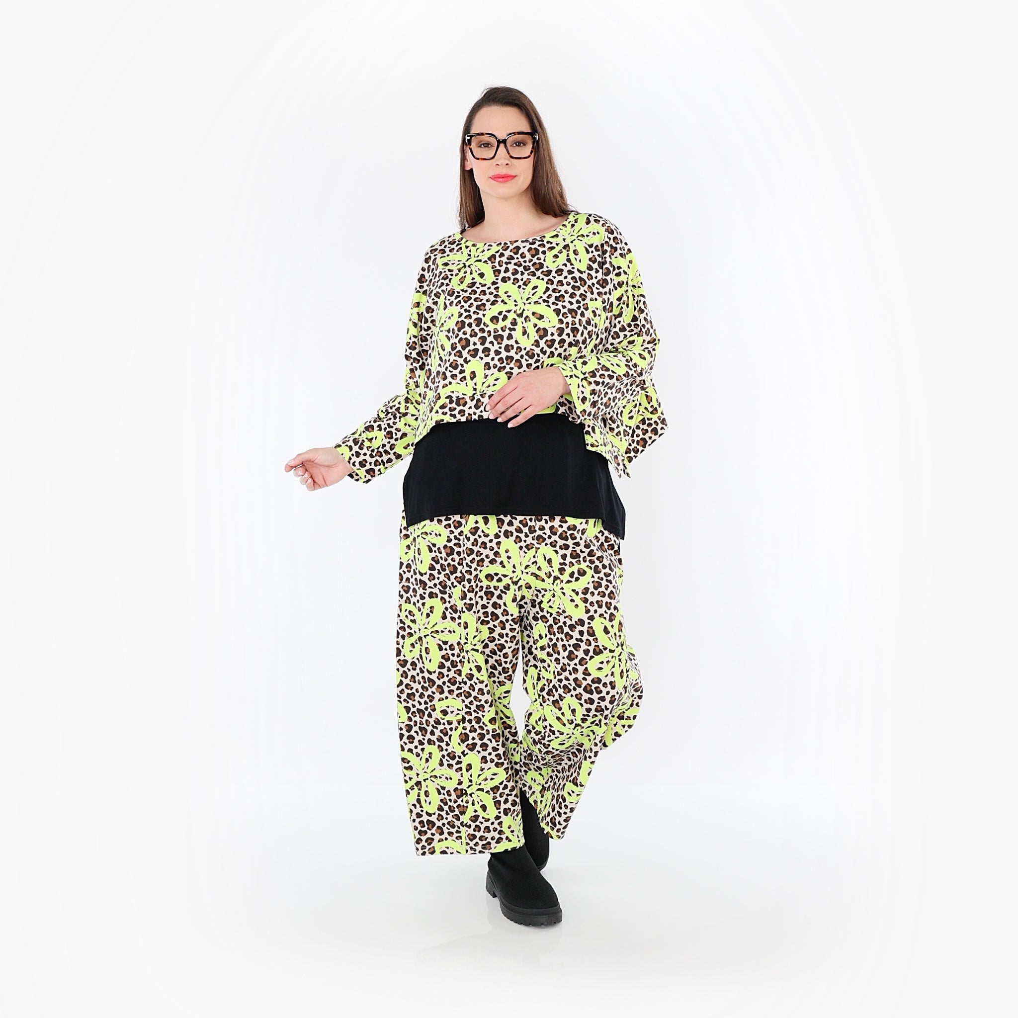  AKH Fashion Überwurf in kastiger Form, aus Baumwolle, 1514.07011, Beige/Braun/Neongrün