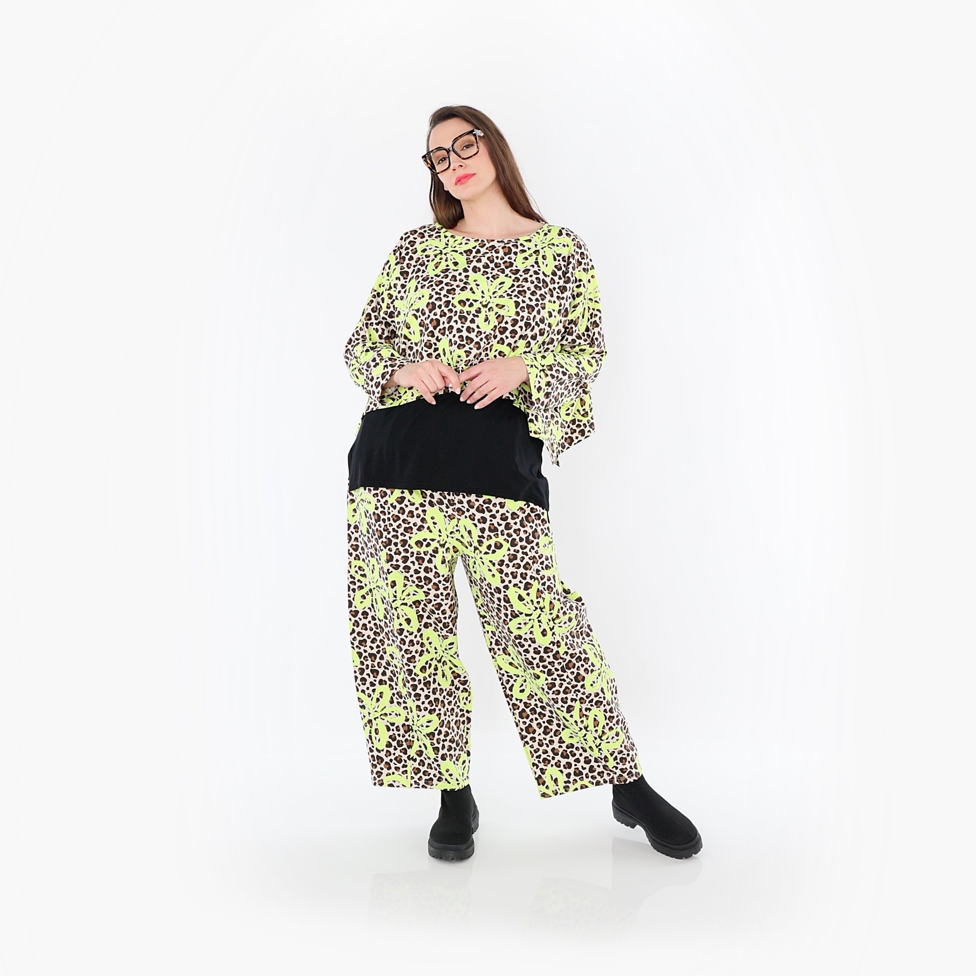  AKH Fashion Überwurf in kastiger Form, aus Baumwolle, 1514.07011, Beige/Braun/Neongrün