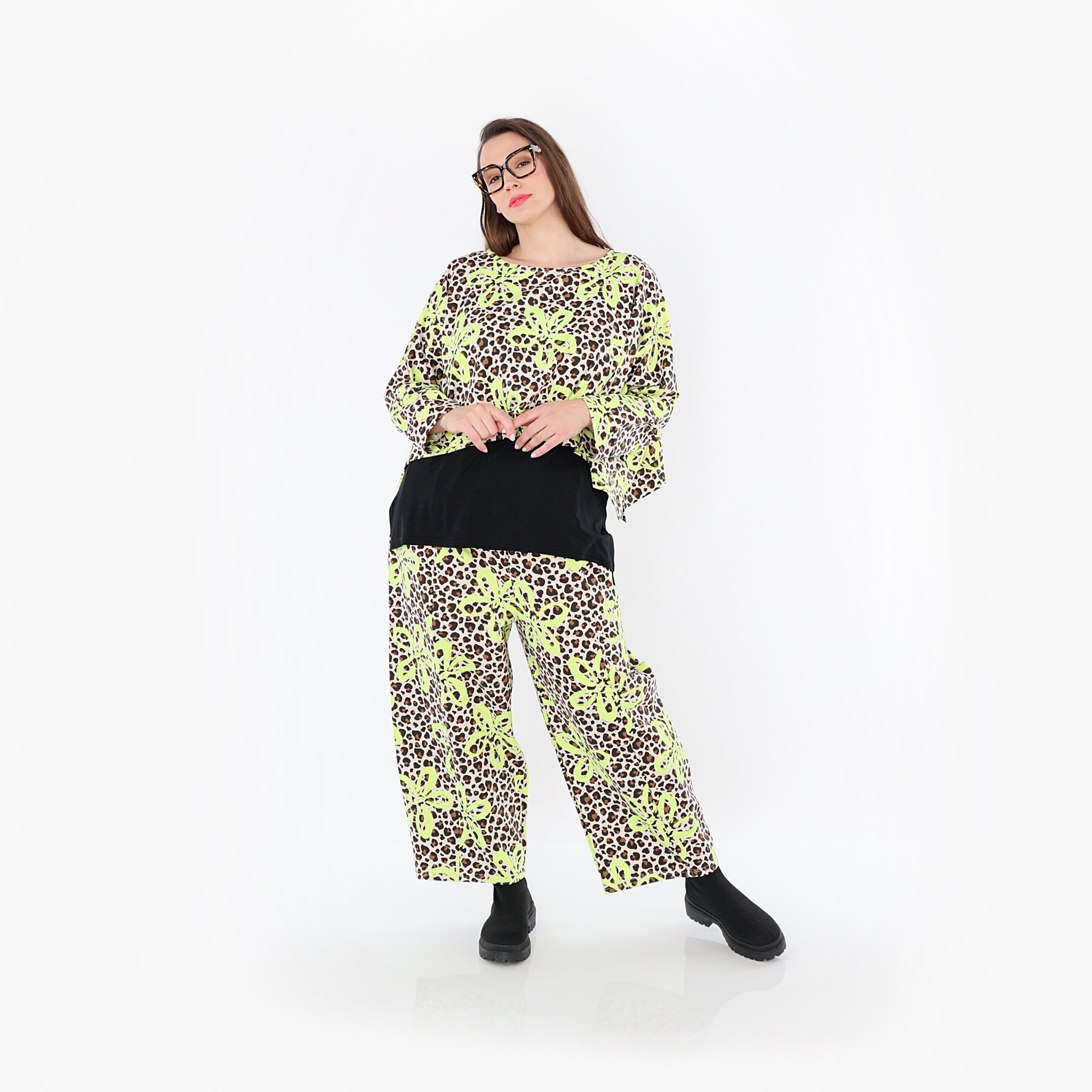  AKH Fashion Überwurf in kastiger Form, aus Baumwolle, 1514.07011, Beige/Braun/Neongrün