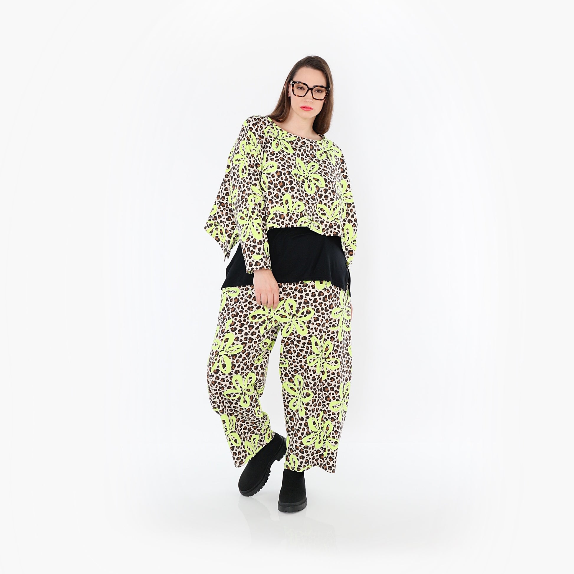  AKH Fashion Überwurf in kastiger Form, aus Baumwolle, 1514.07011, Beige/Braun/Neongrün