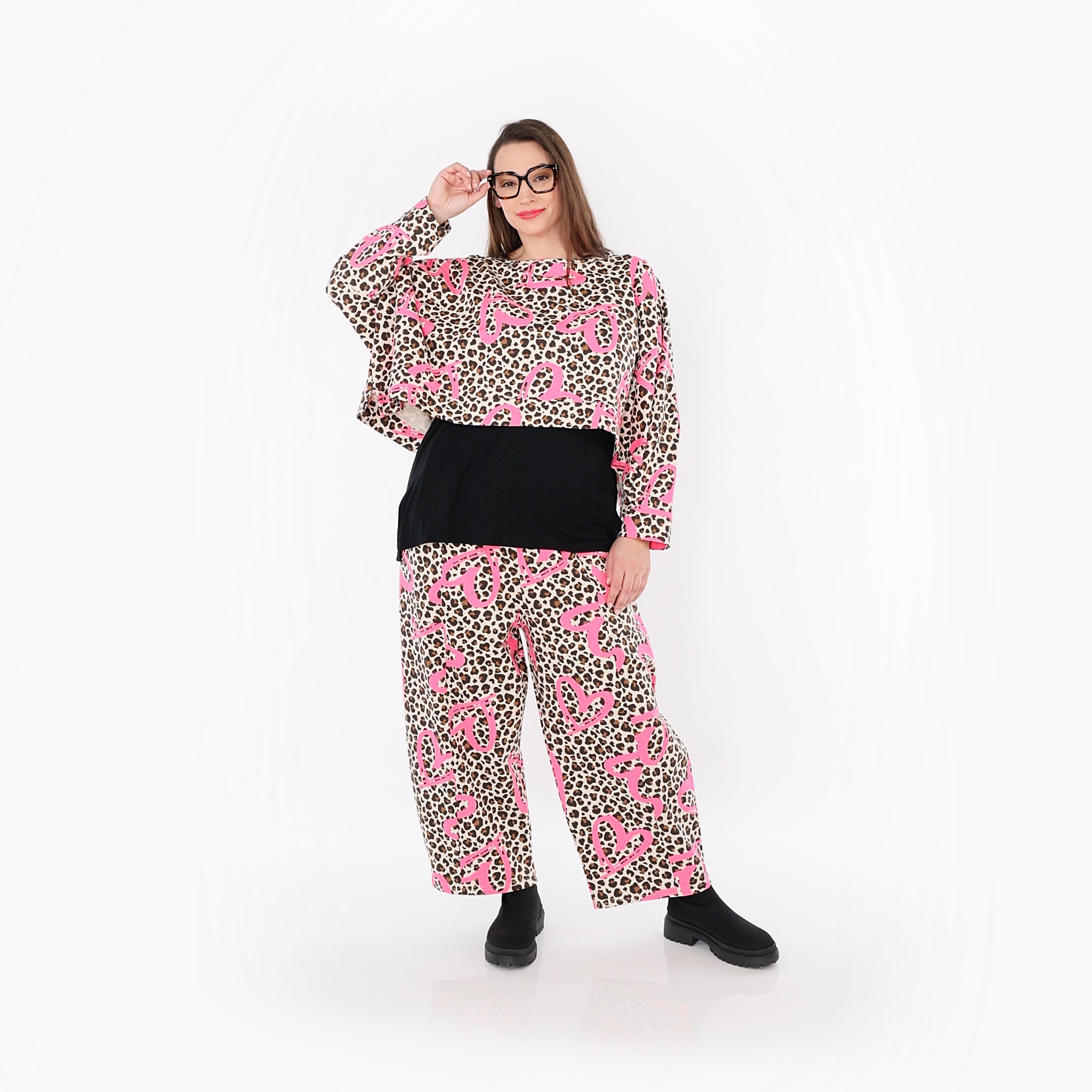  AKH Fashion Hose in gerader Form, aus Baumwolle, 1513.07121, Beige/Braun/Fuchsia, Leopard