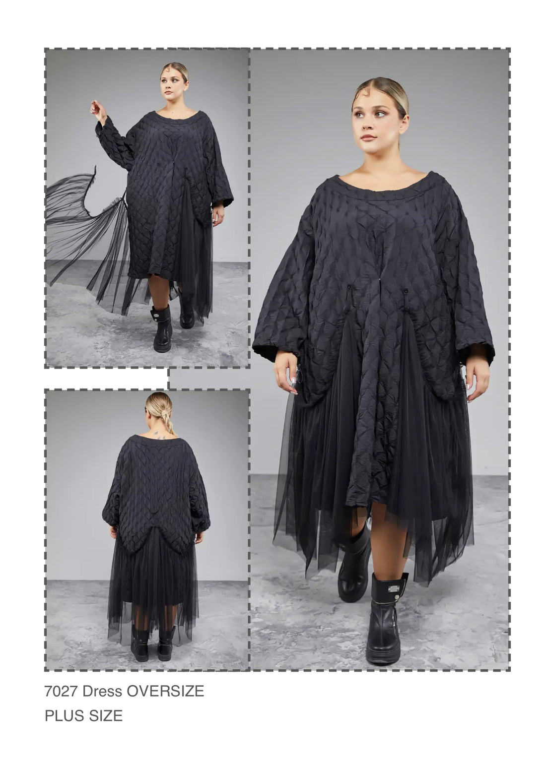  A-Form Kleid von H4 Fashion aus Polyamid, 7027, Schwarz, Raute, Ausgefallen, Zeitlos