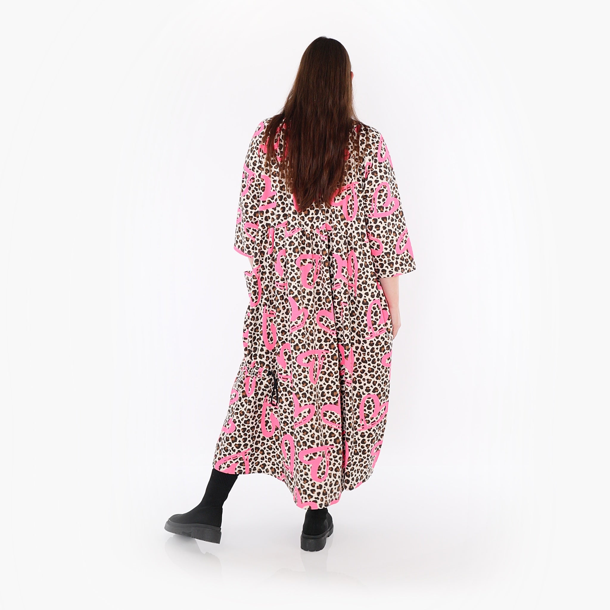  Ballonkleid von AKH Fashion aus Baumwolle, 1513.07122, Beige/Braun/Fuchsia, Leopard