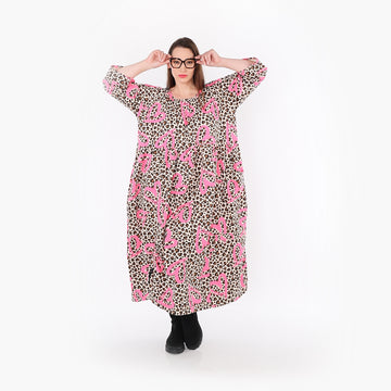  Ballonkleid von AKH Fashion aus Baumwolle, 1513.07122, Beige/Braun/Fuchsia, Leopard
