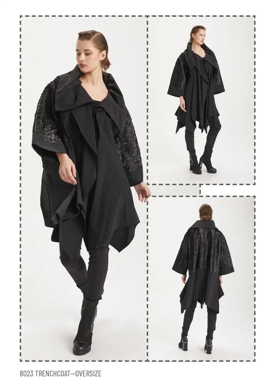  A-Form Mantel von H4 Fashion aus Polyamid, 8023, Schwarz, Ausgefallen, Zeitlos, Schick