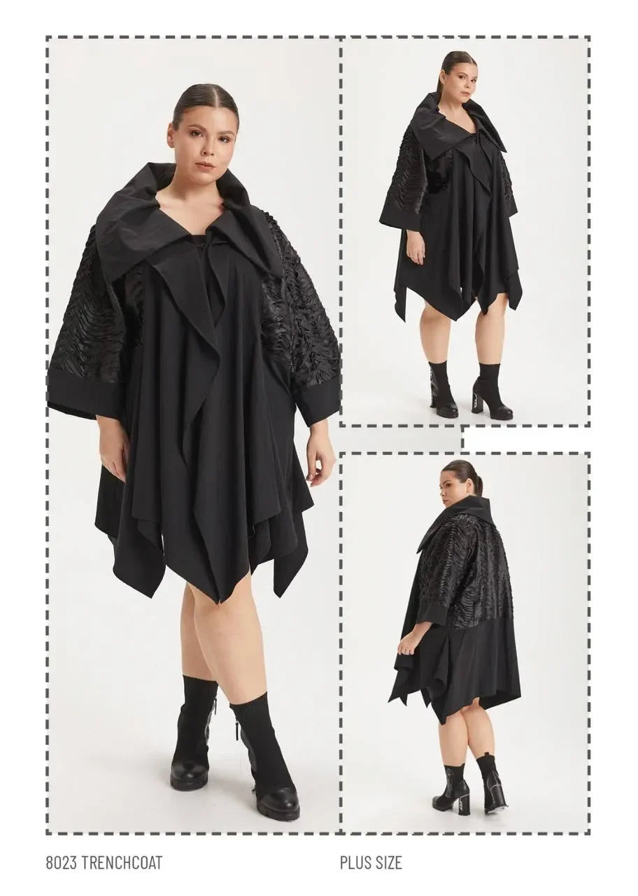  A-Form Mantel von H4 Fashion aus Polyamid, 8023, Schwarz, Ausgefallen, Zeitlos, Schick