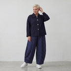 Zeitlose Oversize Ballonhose im Dunkelblau/Weiß Karolook leger ausgefallen luftig soft