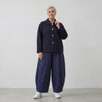 Zeitlose Oversize Ballonhose im Dunkelblau/Weiß Karolook leger ausgefallen luftig soft