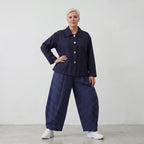 Zeitlose Oversize Ballonhose im Dunkelblau/Weiß Karolook leger ausgefallen luftig soft