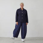 Zeitlose Oversize Ballonhose im Dunkelblau/Weiß Karolook leger ausgefallen luftig soft
