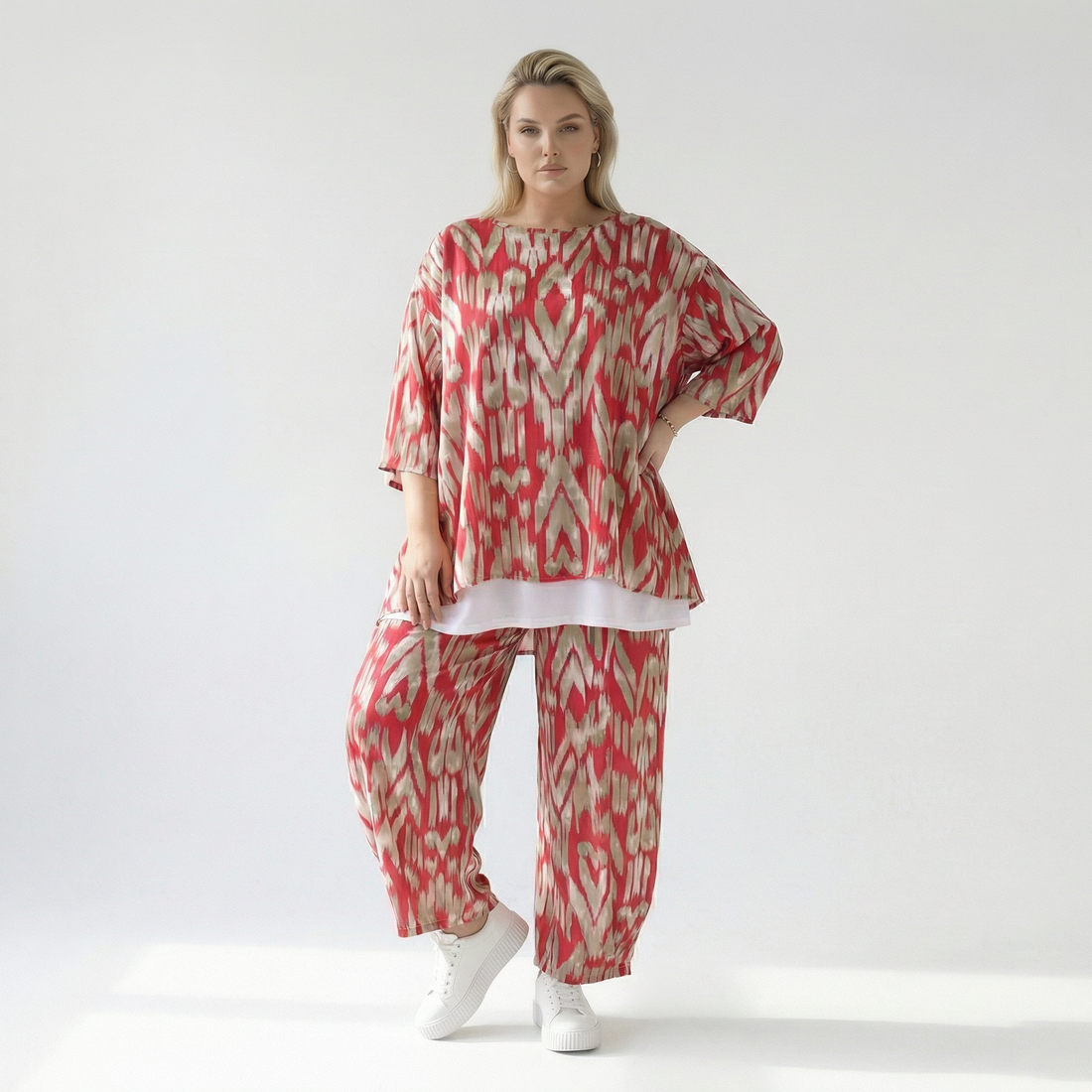  A-Form Bigshirt von AKH Fashion aus Viskose, 1296.00593, Fuchsia-Beige, Grafik, Schick