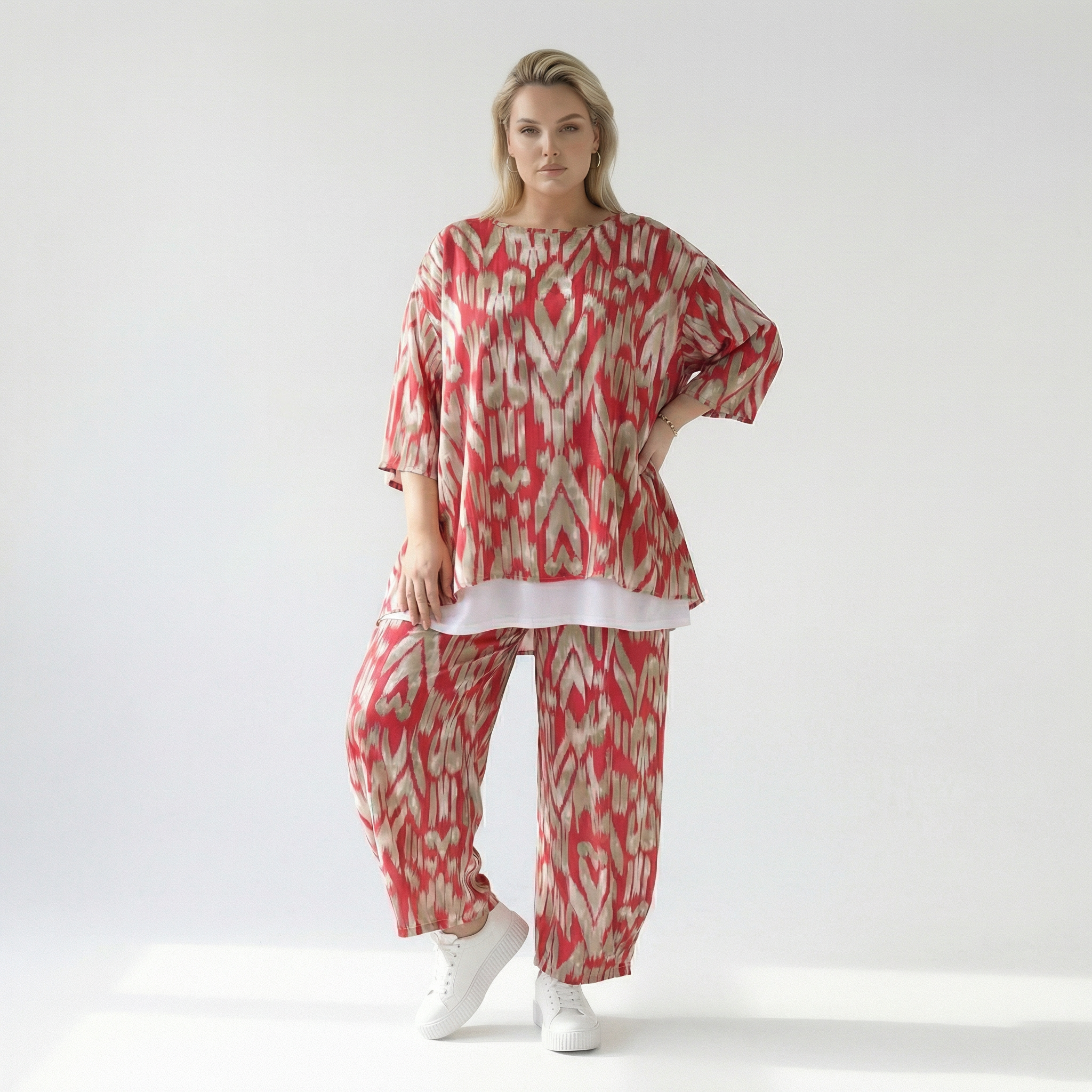  A-Form Bigshirt von AKH Fashion aus Viskose, 1296.00593, Fuchsia-Beige, Grafik, Schick