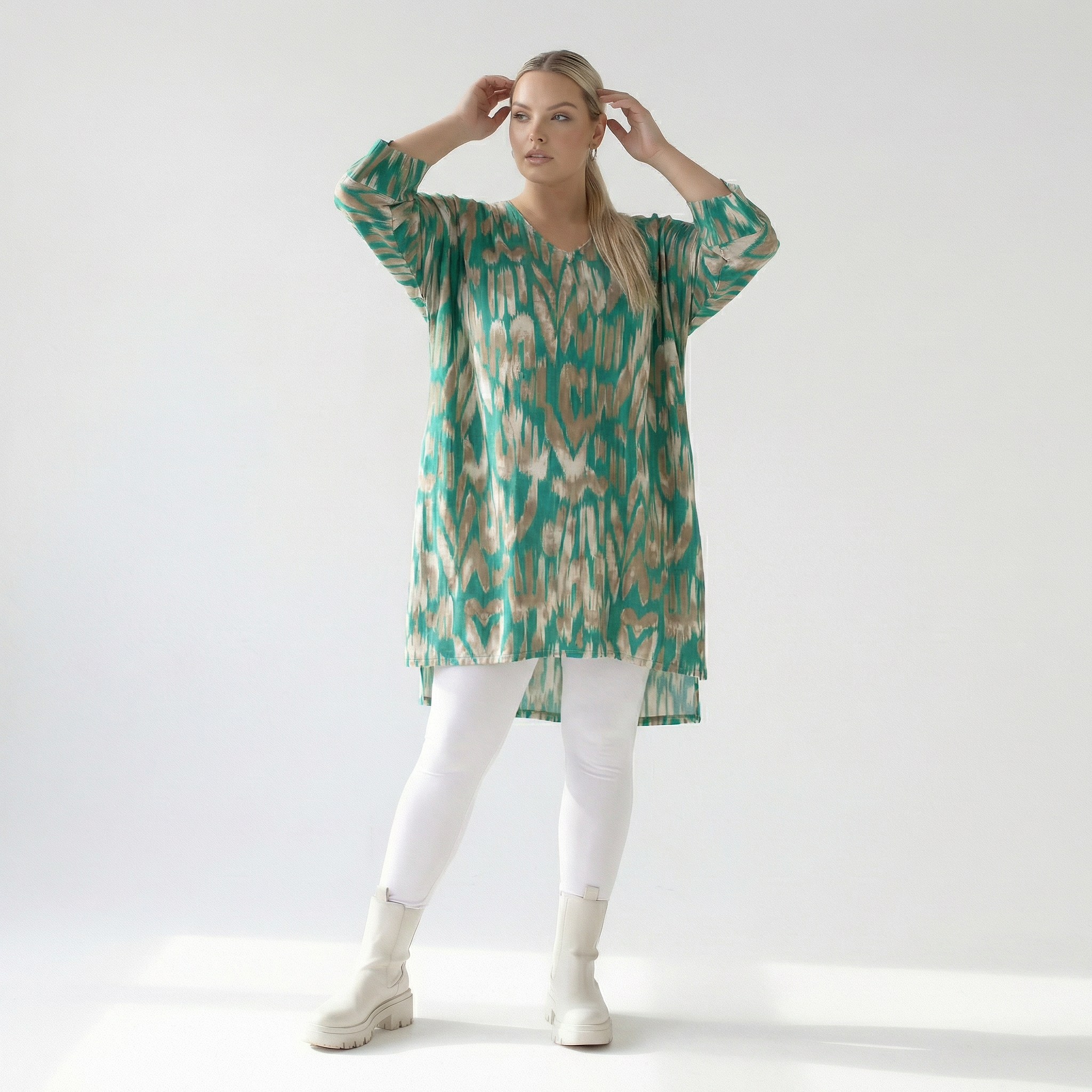  AKH Fashion Bigshirt in gerader Form, aus Viskose, 1296.06925, Mint-Beige, Grafik, Schick