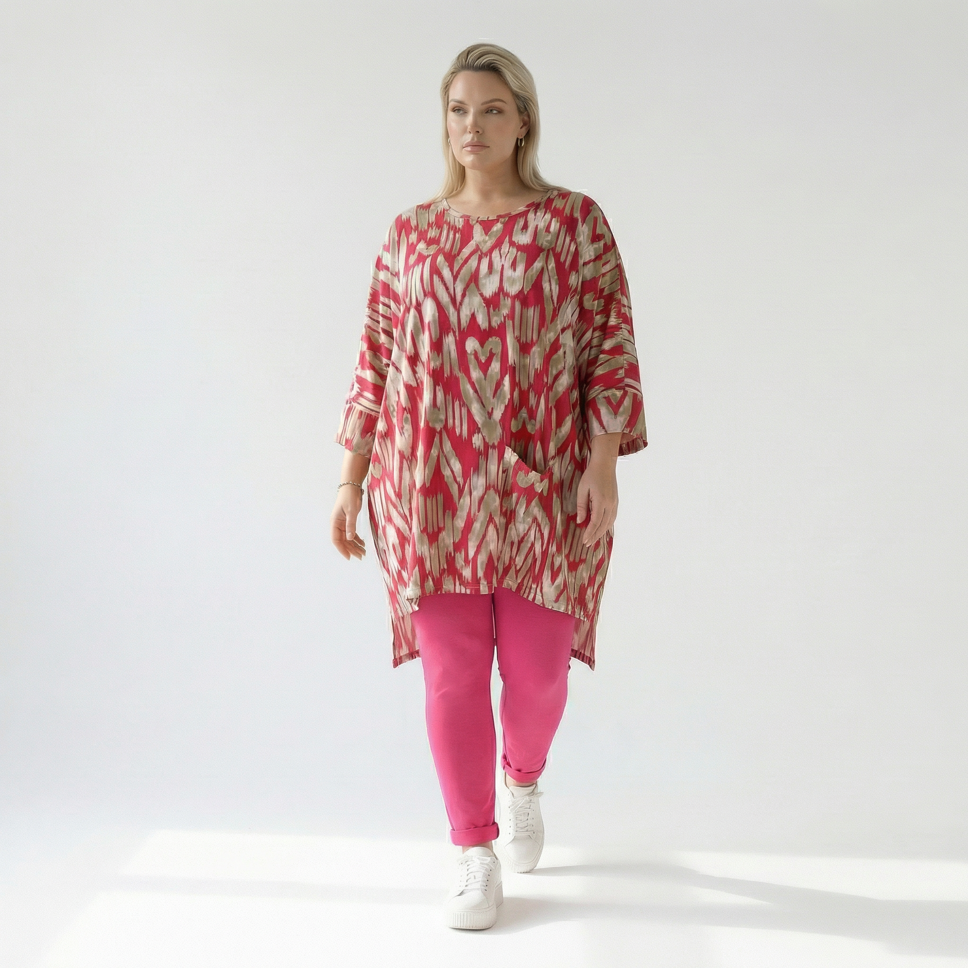  AKH Fashion Bigshirt in gerader Form, aus Viskose, 1296.06925, Fuchsia-Beige, Grafik, Schick